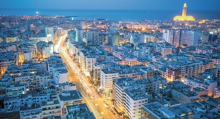 Aerial view of Casablanca's boulevards and the Atlantic coast